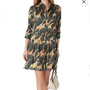 JCrew Button Down Shirtdress, Giraffe print dress, tiered printed shirt dress